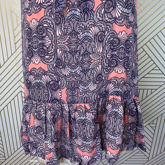 Amanda Uprichard‎ Mini Dress Drop Hem Tie Neck Geometric Print Pink Purple Small - Picture 4 of 10